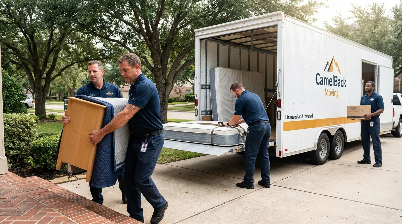 Crew loading residential truck for cross-state move from Cedar Grove, WI