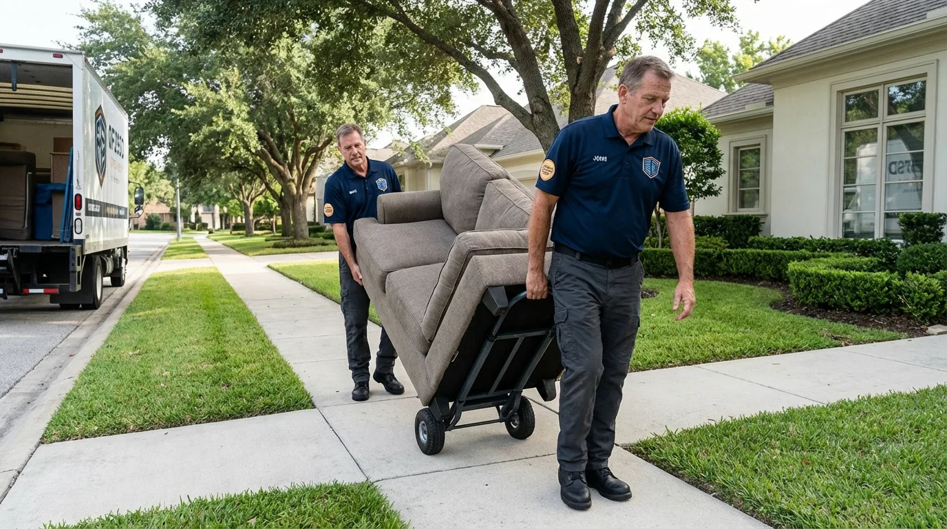 Local residential moving crew loading furniture in Cedar Grove, WI
